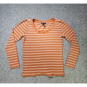 Lauren by Ralph Lauren KERWYN Striped Cotton Henley Sweater Top Orange S